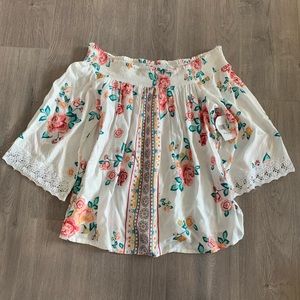 Derek Heart White Floral Blouse Top Size L. A